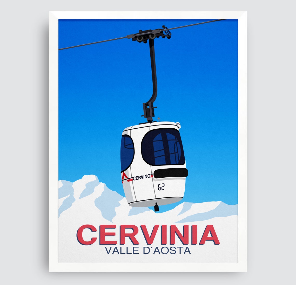 Cervinia Italy Valle d Aosta Cervino Gondola Ski Resort Travel Poster - Image 3