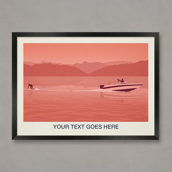 Personalised Wakeboarder Sunset Custom Text Boating Gift Poster