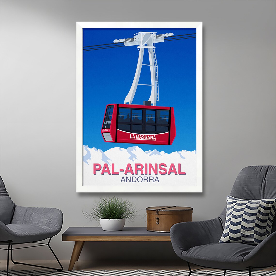 Pal Arinsal Andorra La Massana Red Gondola Vintage Ski Art Poster - Image 2