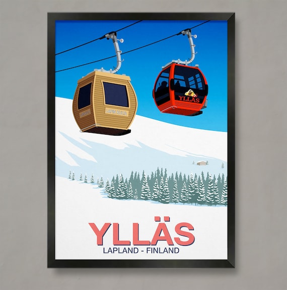 Yllas Ski Resort Travel Poster, Ski Resort Art Print
