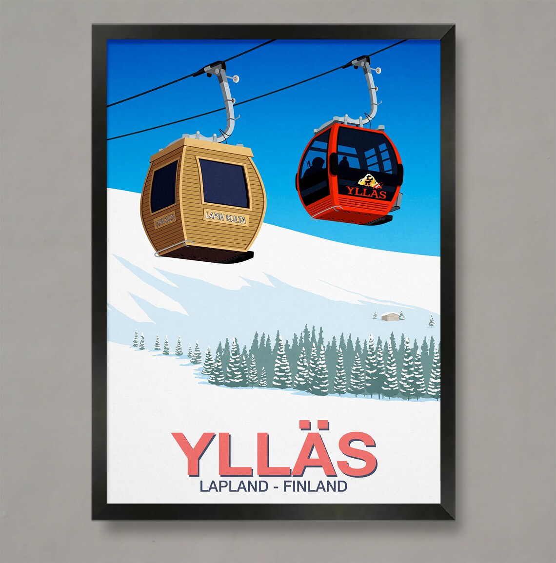 Yllas Ski Resort Travel Poster, Ski Resort Art Print