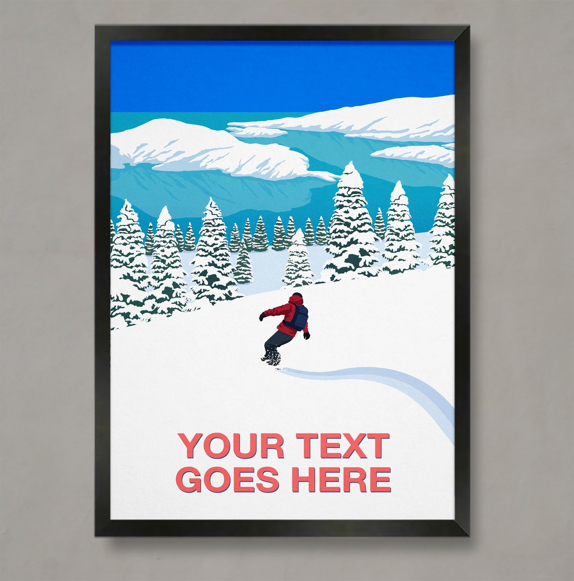 Personalised Snowboard Poster with Custom Text Rider Carving Pine Run