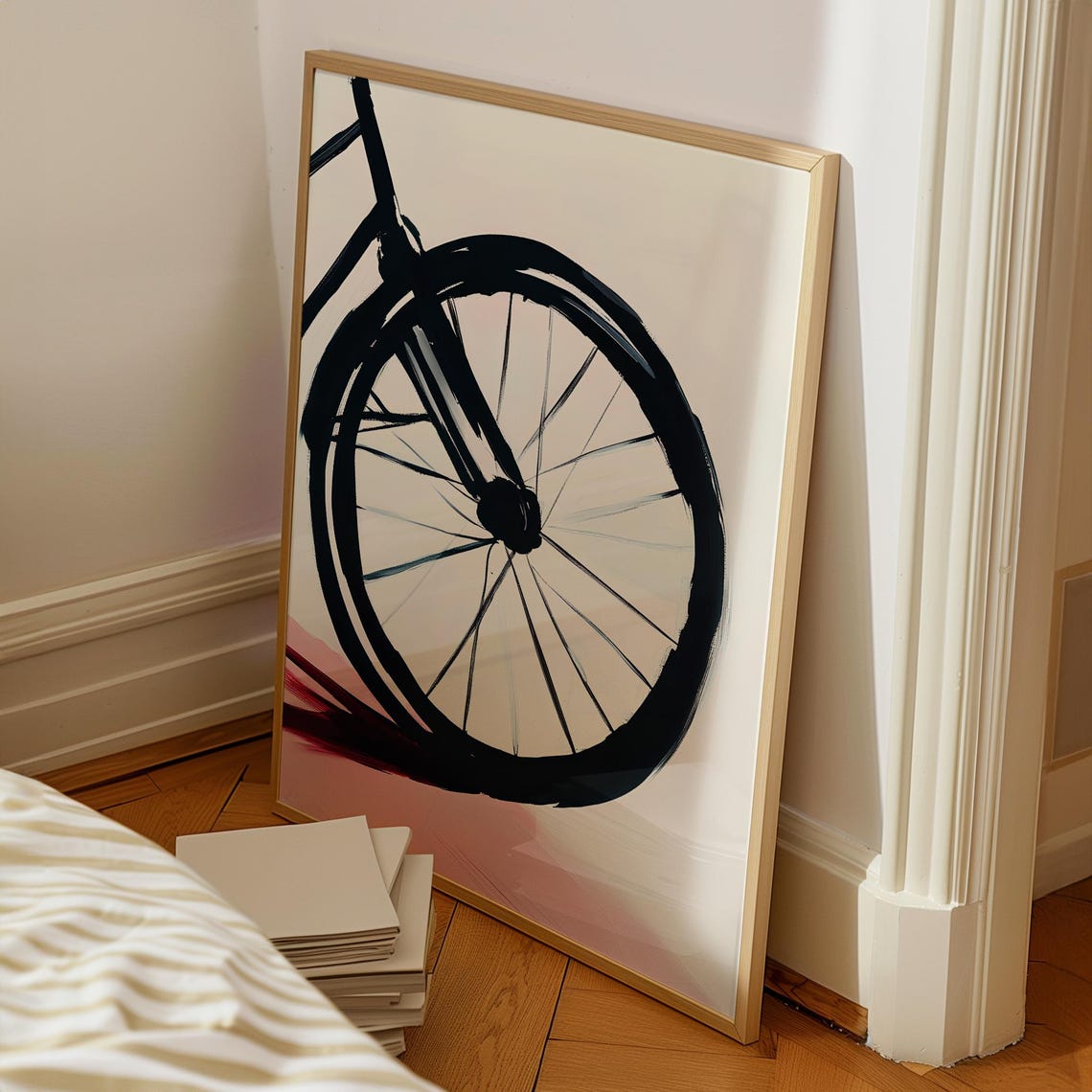 Abstract Bicycle Wheel Black Ink Brushstroke Modern Art Poster - Image 4
