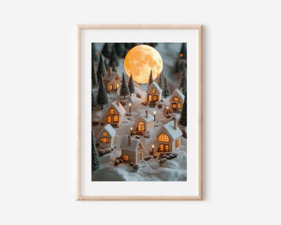 Cozy Christmas Wall Art Winter Village Poster Cute Christmas Decor Snow Season Poster Hello December Print