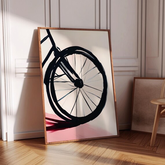 Abstract Bicycle Wheel Black Ink Brushstroke Modern Art Poster