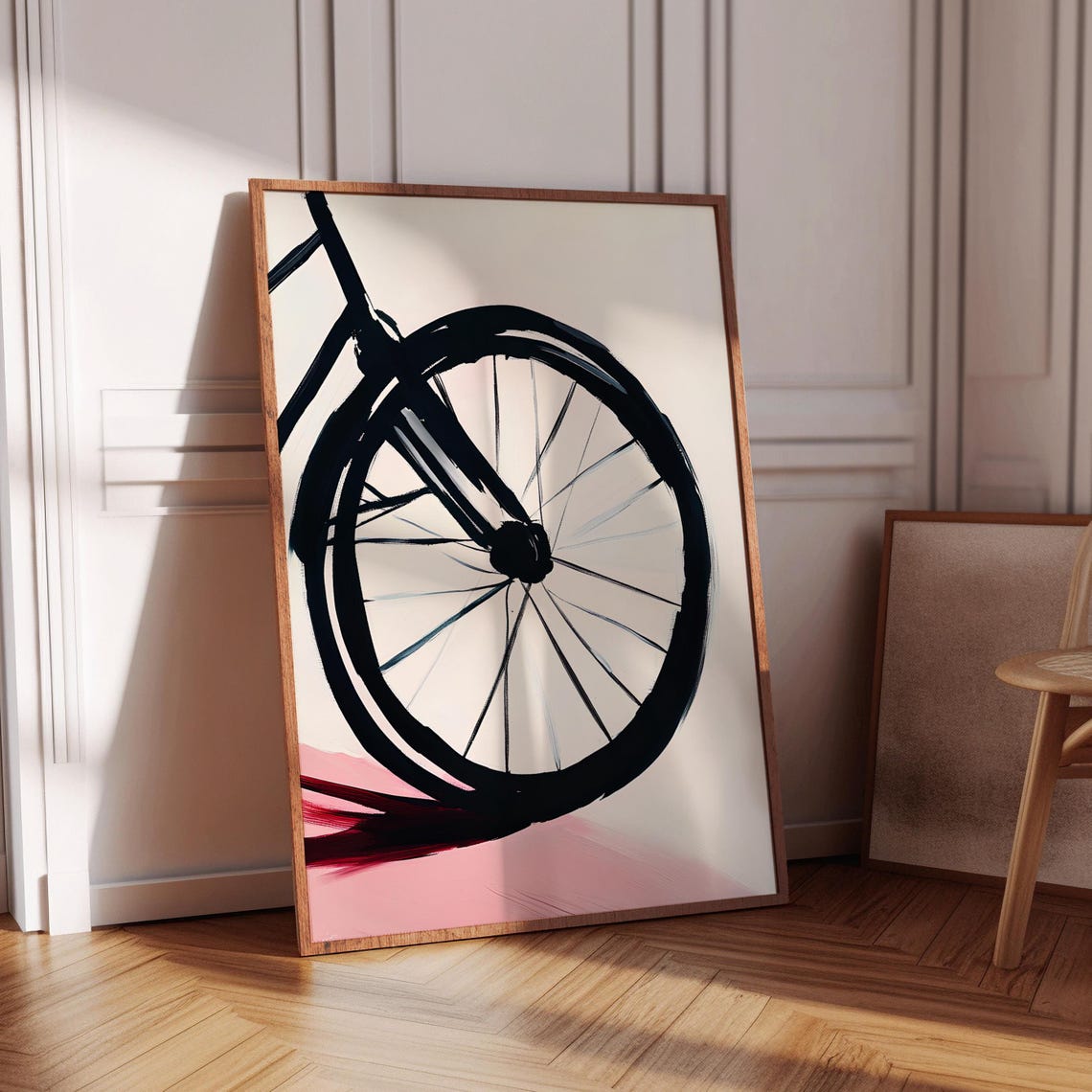 Abstract Bicycle Wheel Black Ink Brushstroke Modern Art Poster