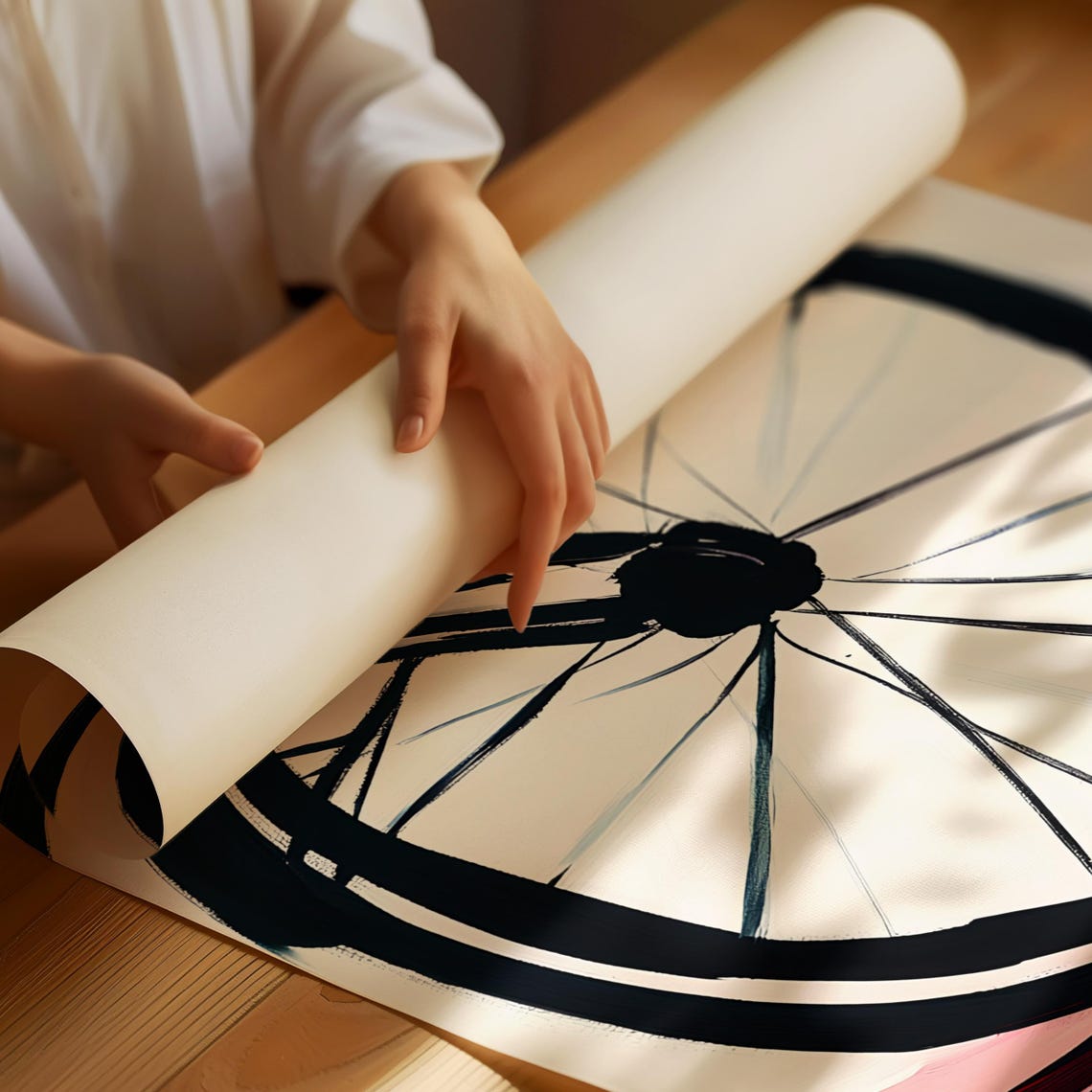 Abstract Bicycle Wheel Black Ink Brushstroke Modern Art Poster - Image 3