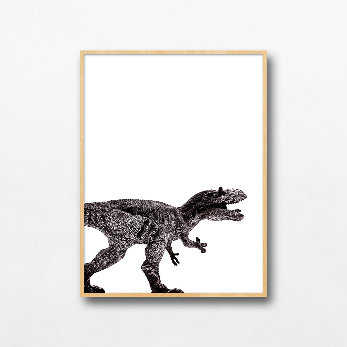 T Rex Dinosaur Toy Open Mouth Black White Kids Room Nursery Poster - Image 2