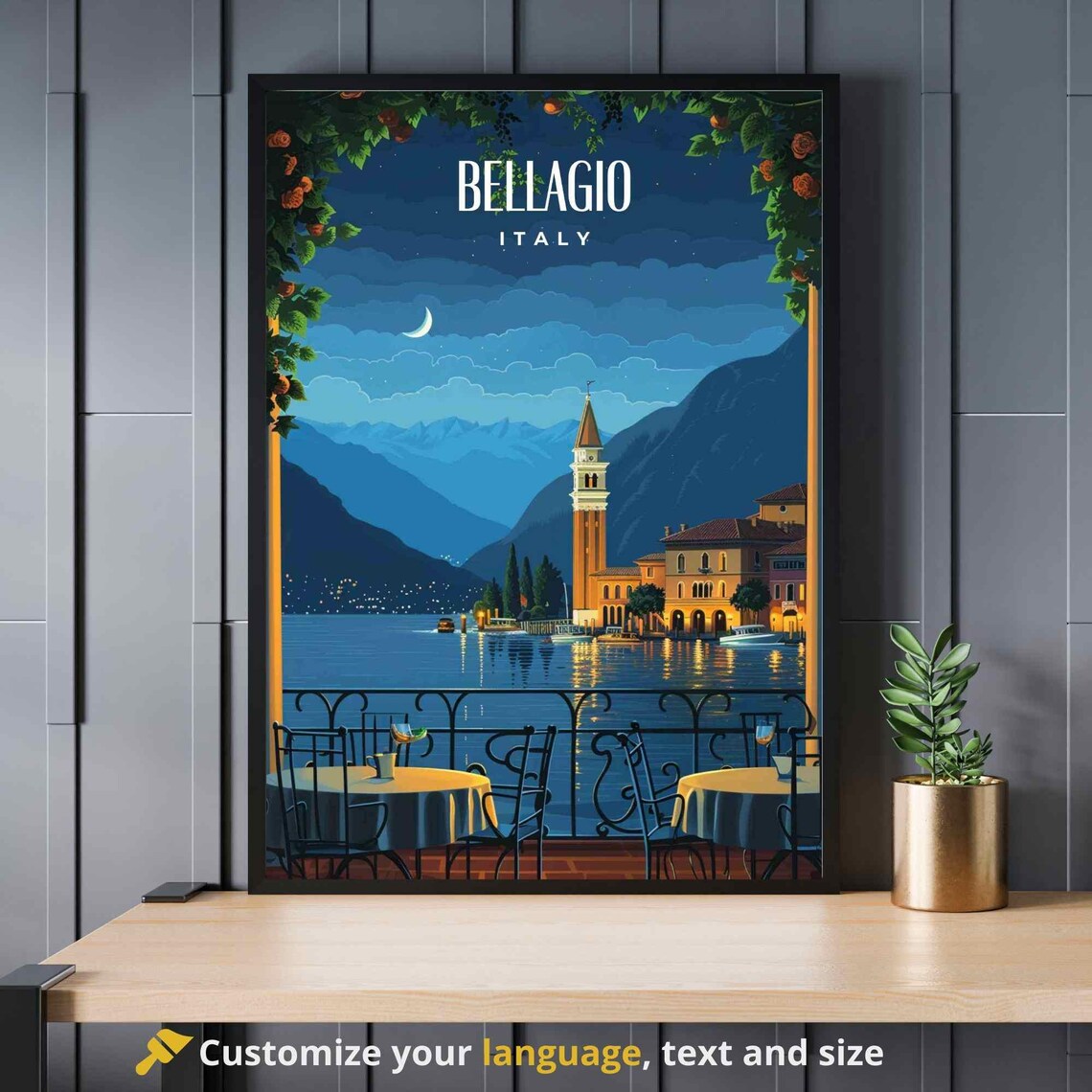 Bellagio Italy Lake Como Night View Romantic Terrace Evening Poster