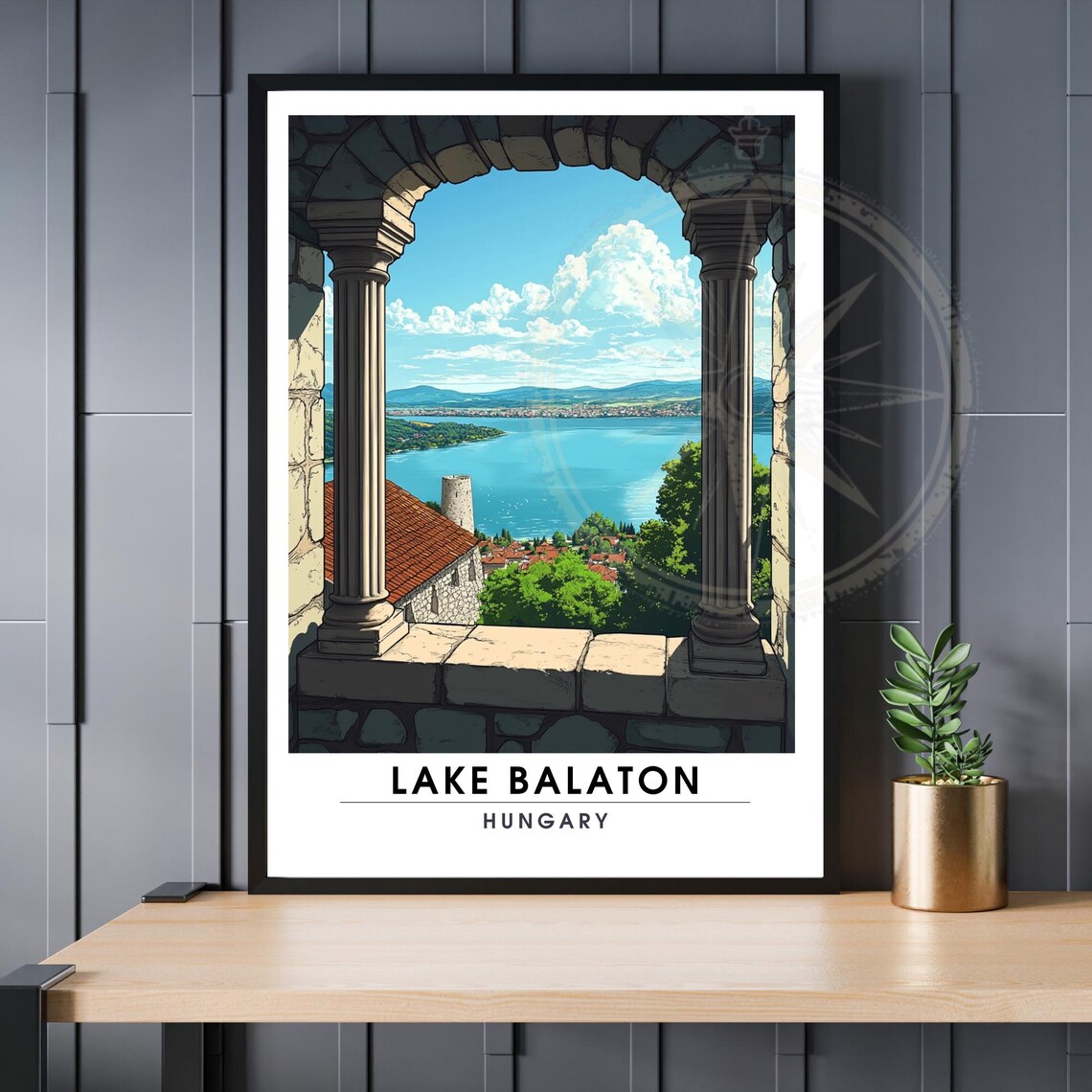 Lake Balaton Hungary Stone Arch Overlook Vintage Travel Poster