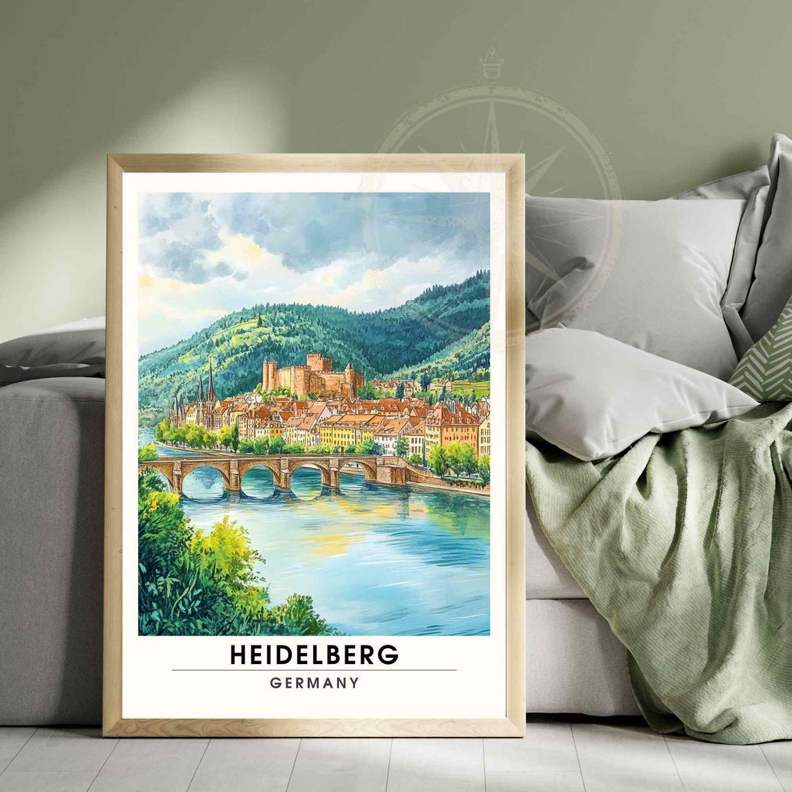 Heidelberg Watercolor Old Bridge Castle Germany Travel Poster
