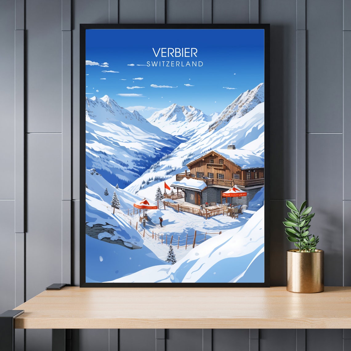 Verbier Switzerland Alpine Ski Chalet Snowy Mountains Poster