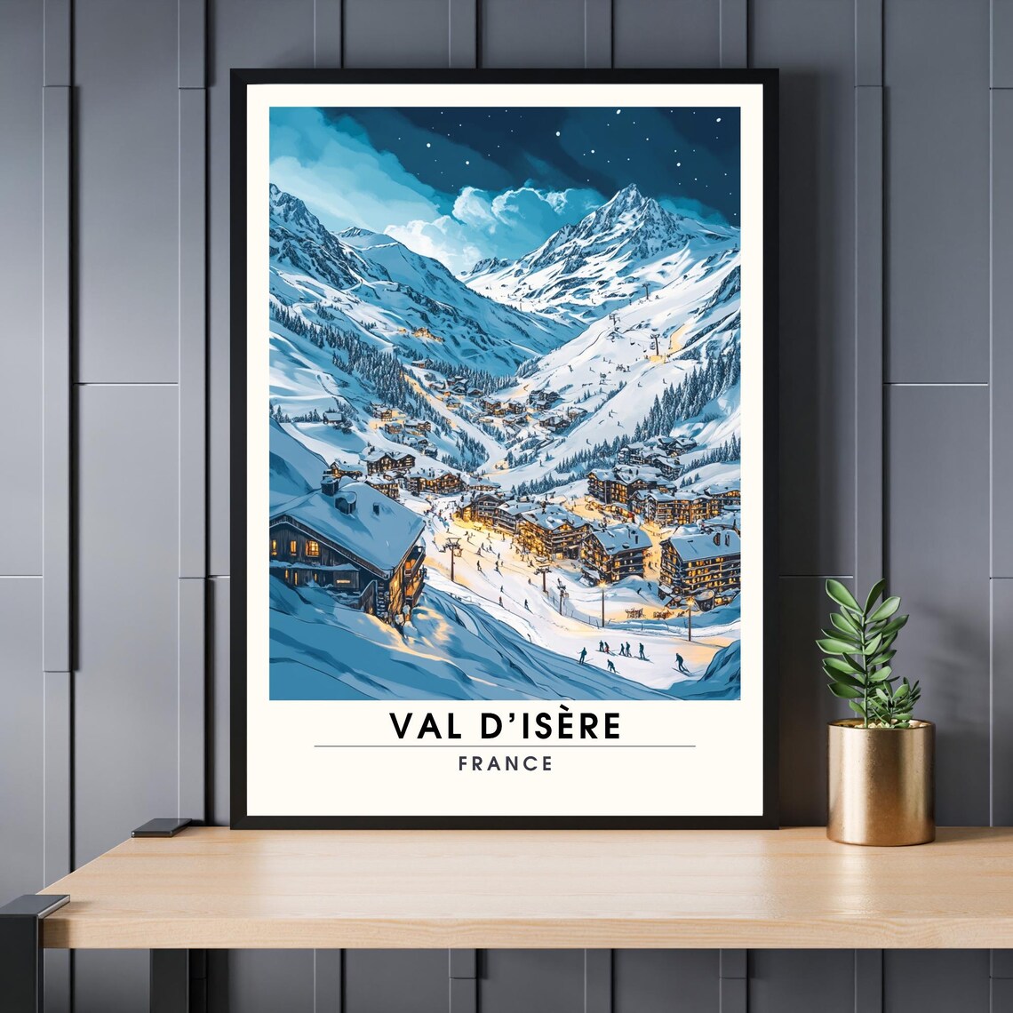 Val d'Isère France Night Ski Resort Alpine Village Travel Poster