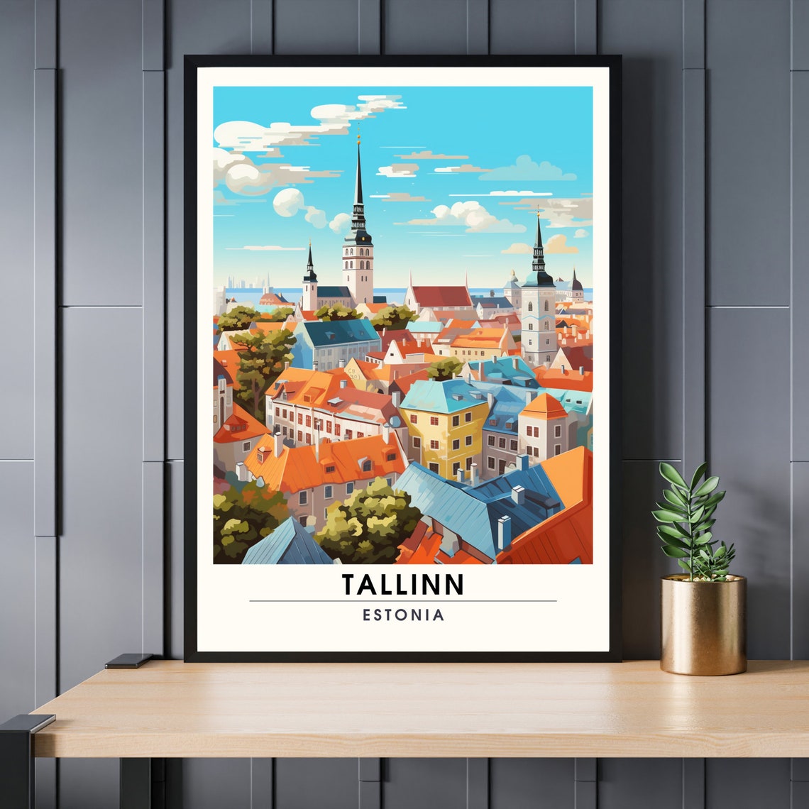 Tallinn Estonia Old Town Rooftops Spires Baltic Travel Poster