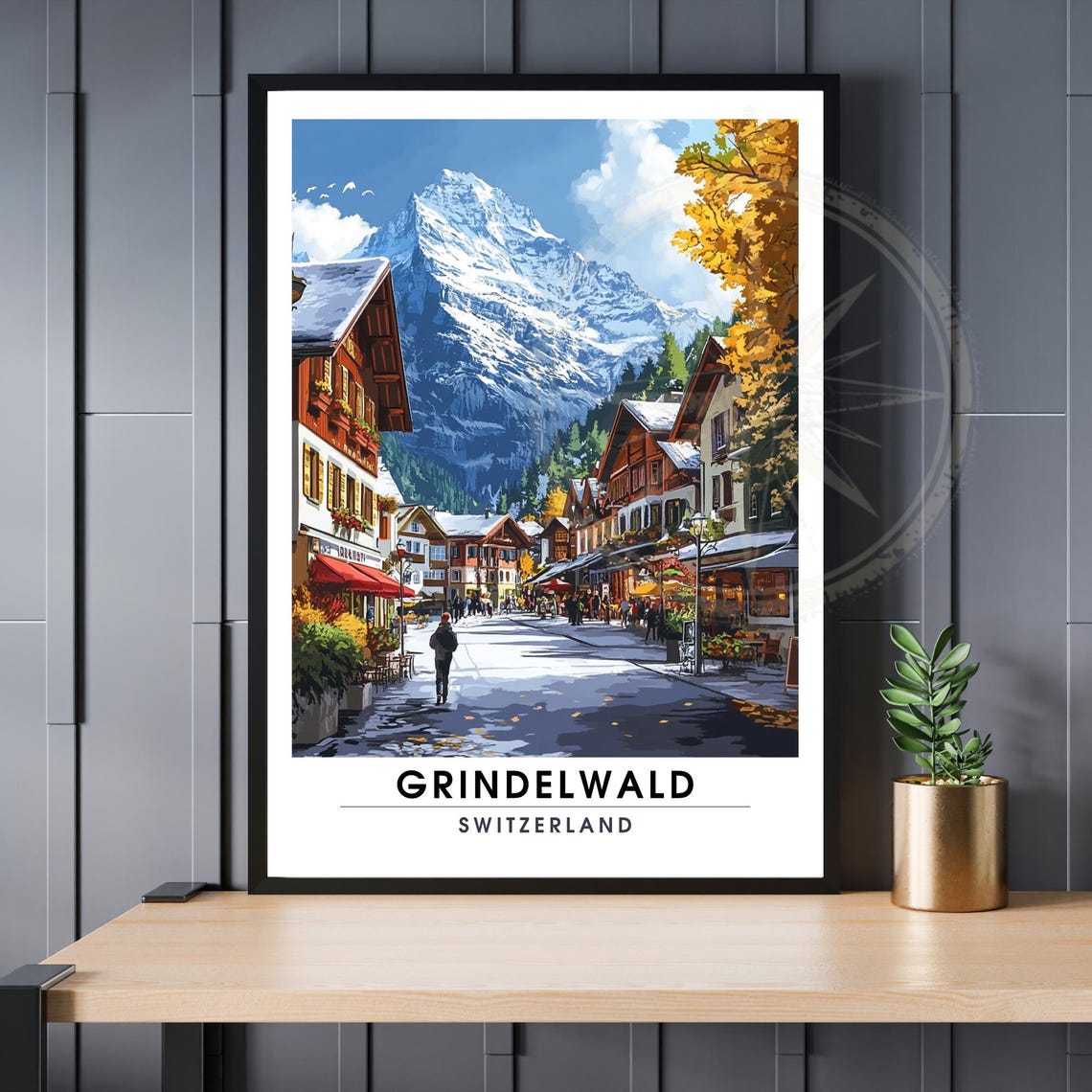 Grindelwald Switzerland Snowy Village Street Winter Peak Poster