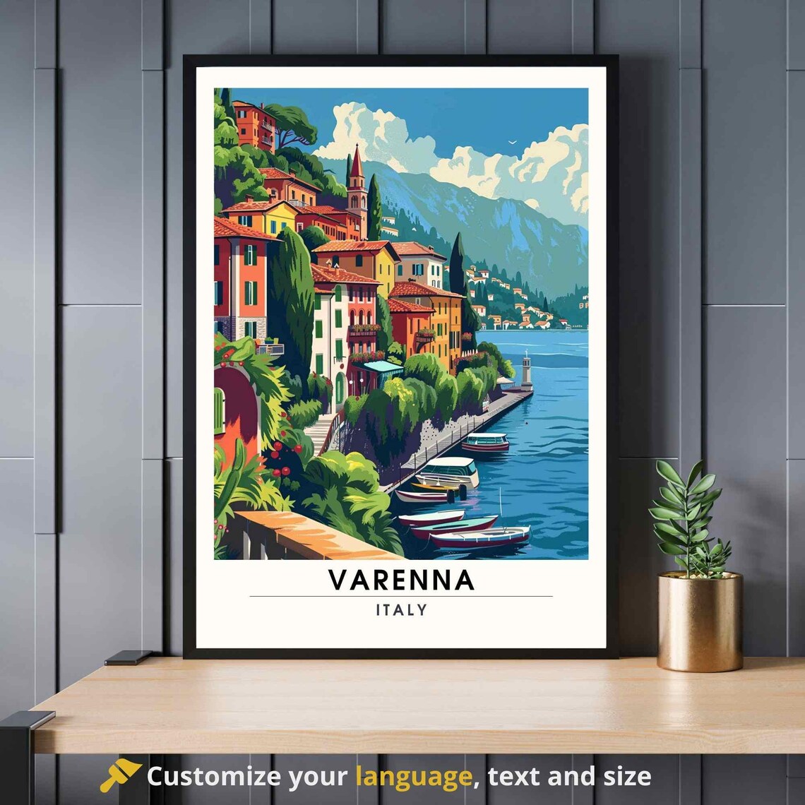 Varenna Italy Lake Como Waterfront Village Boats Travel Poster