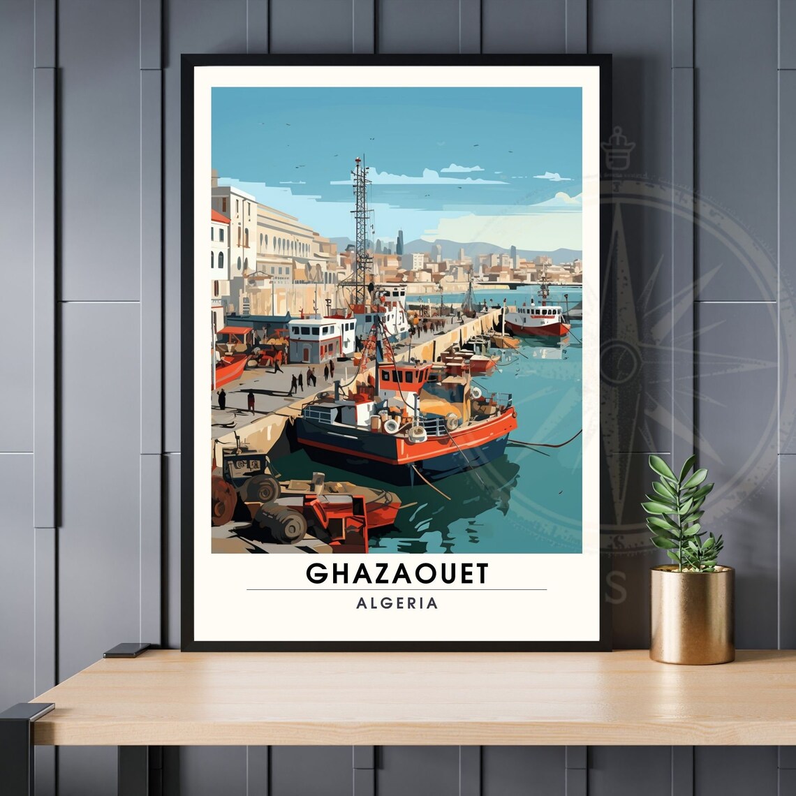 Ghazaouet Algeria Port Vintage Travel Harbor Scene Art Poster