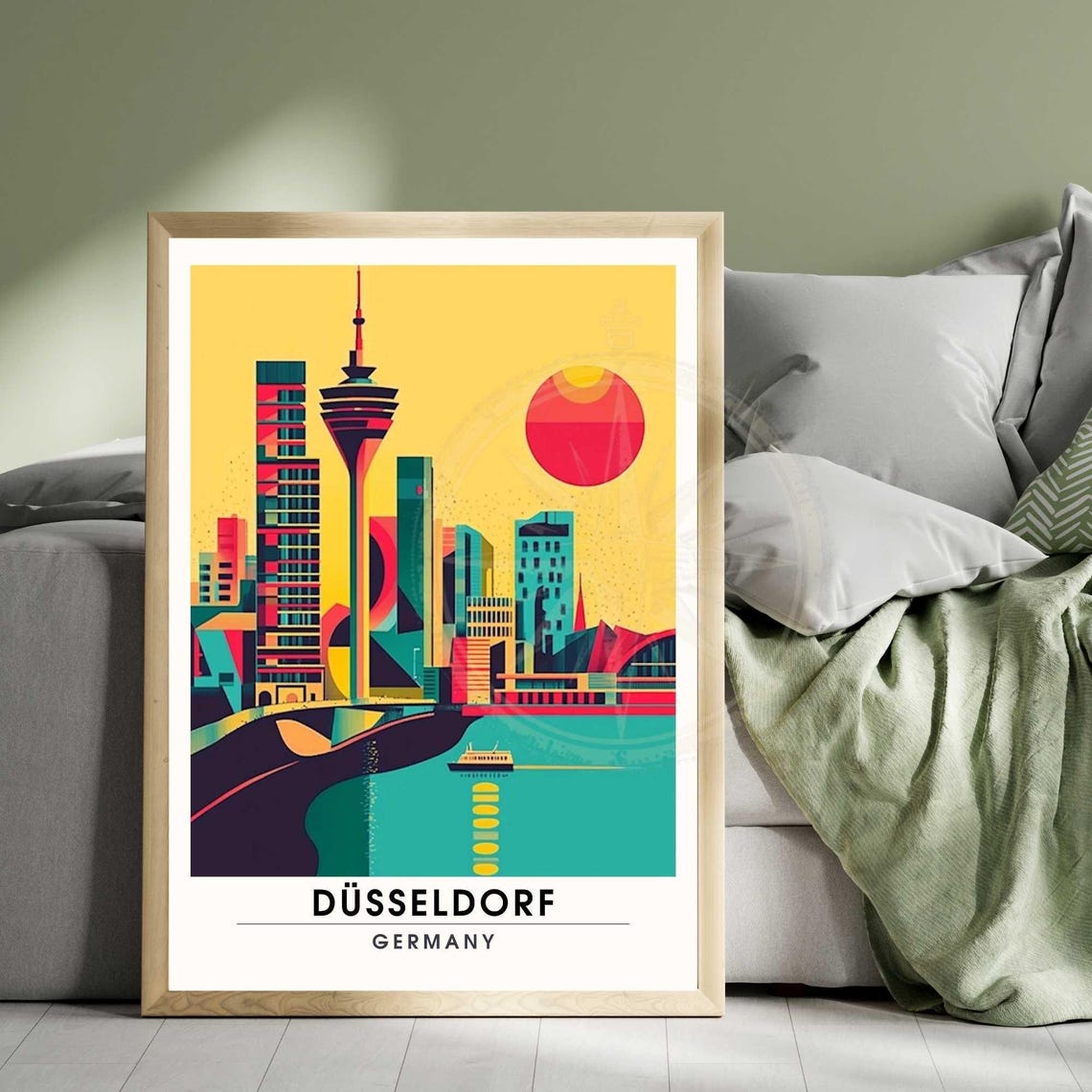 Düsseldorf Colorful Pop Art Rheinturm River Germany Travel Poster - Image 3