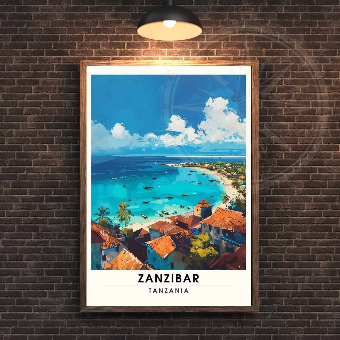 Zanzibar Tanzania Aerial Bay Turquoise Coast Town Travel Poster