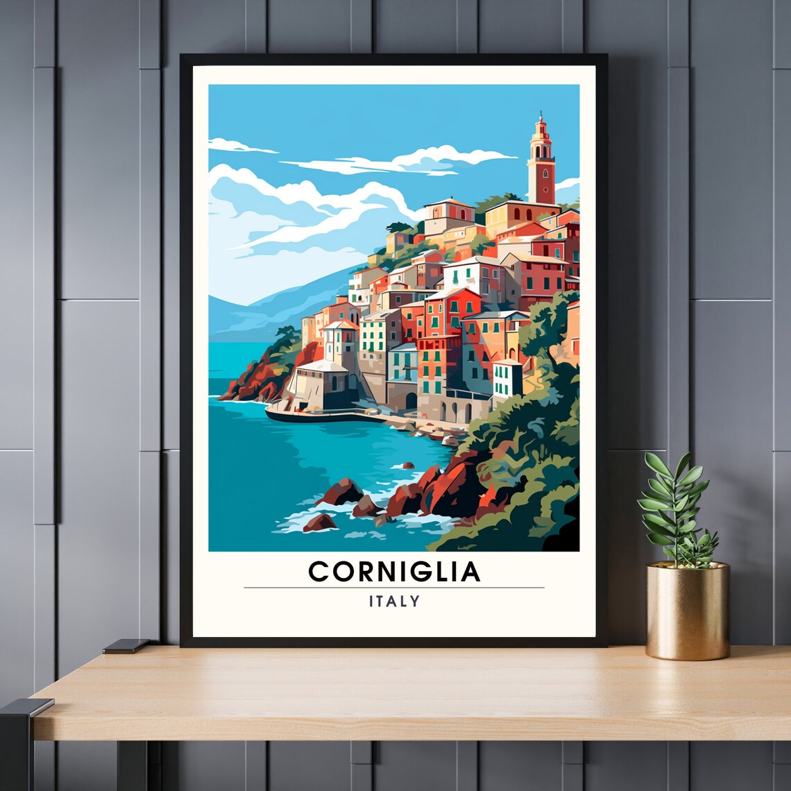 Corniglia Italy Cinque Terre Cliff Village Travel Souvenir Poster