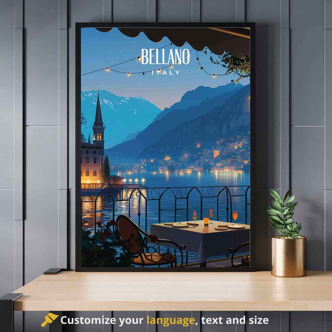 Bellano Italy Lake Como Evening Cafe Terrace Travel Art Poster