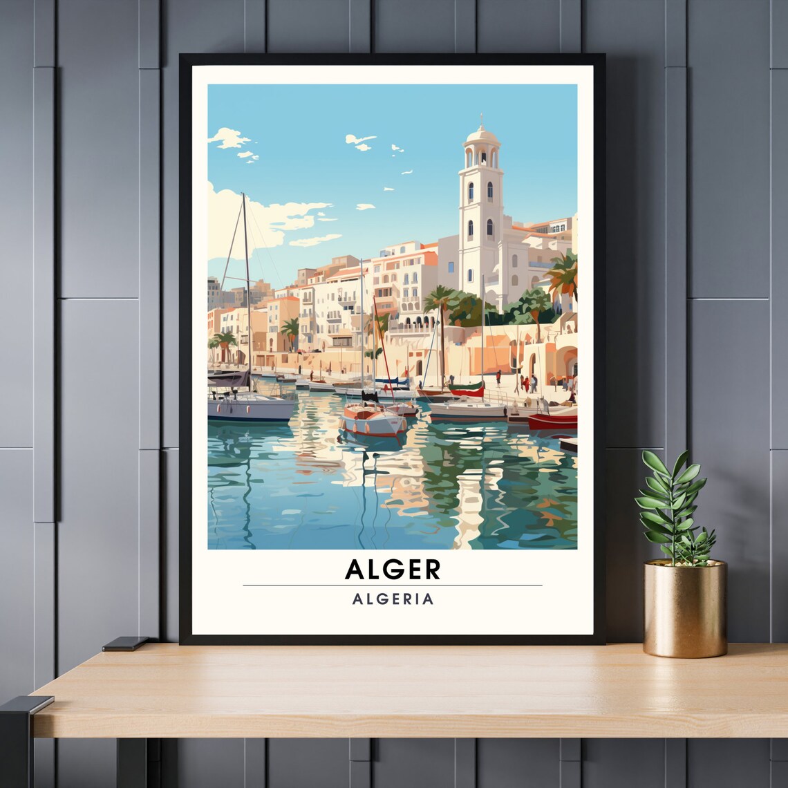 Algiers Algeria Harbor Sailboats Historic Waterfront Travel Poster