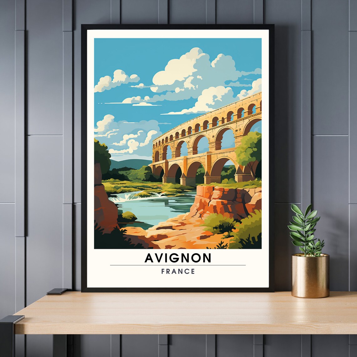 Avignon France Roman Aqueduct Vintage Landmark Travel Poster