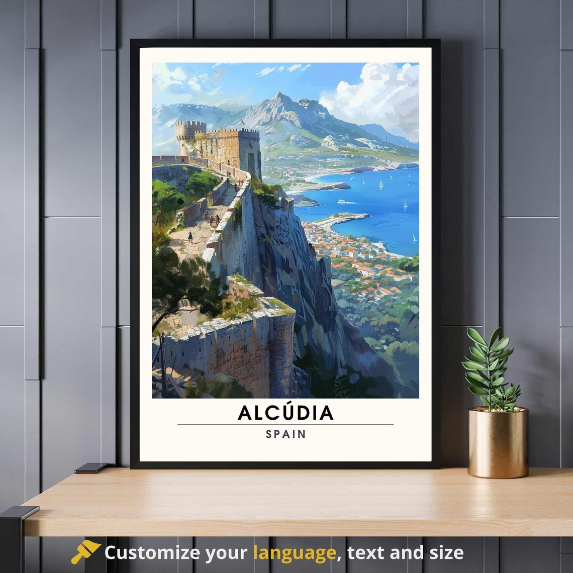Alcúdia Spain Castle Fortress Cliff Mediterranean Travel Poster