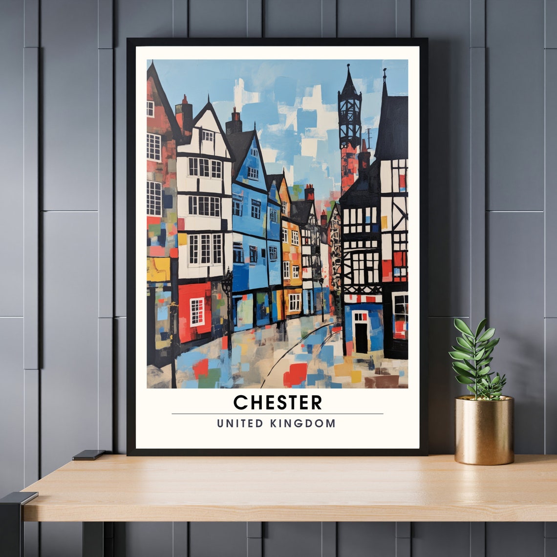 Chester England Medieval Timber Framed Row Streets Travel Poster