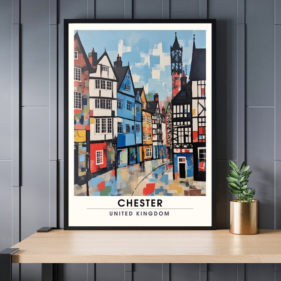 Chester England Medieval Timber Framed Row Streets Travel Poster