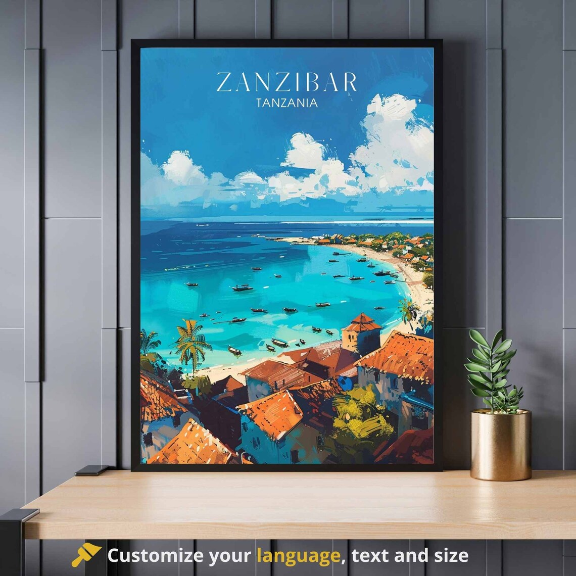 Zanzibar Tanzania Turquoise Bay Aerial Coast Island Travel Poster