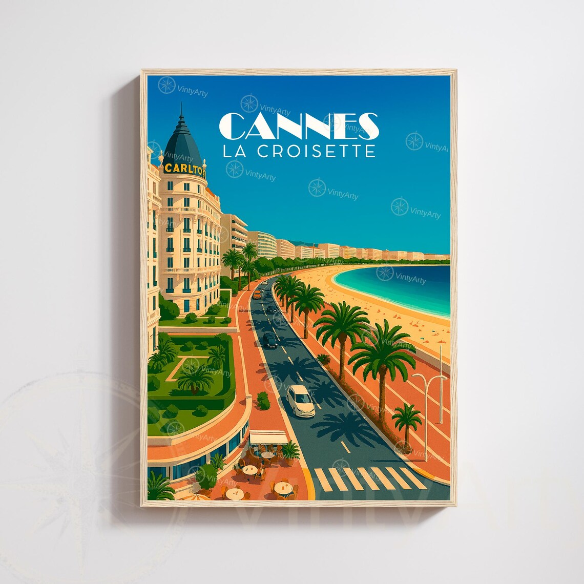 Cannes La Croisette Promenade Travel Poster France Beach Palms
