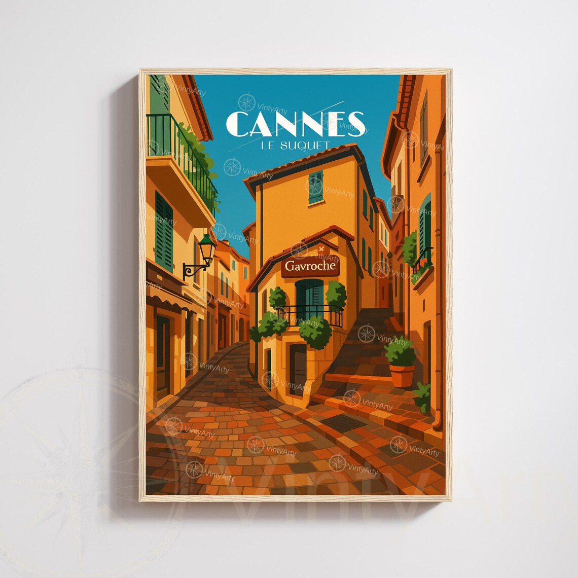 Cannes Le Suquet Old Town Travel Poster France Cobblestone Lane