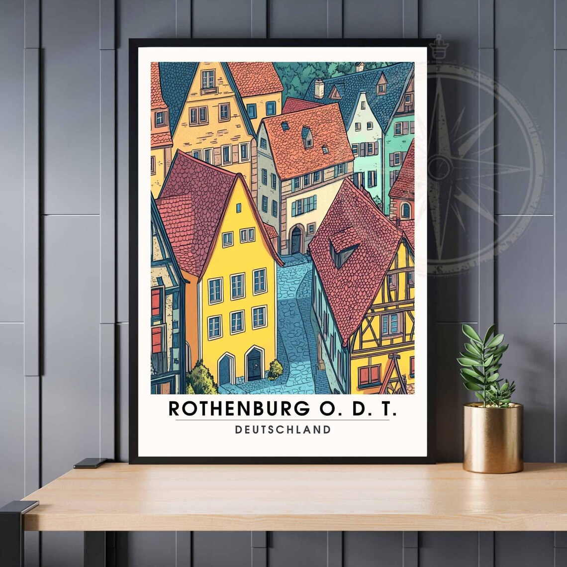 Rothenburg O. D. T. Rooftops Old Town Aerial View Travel Poster