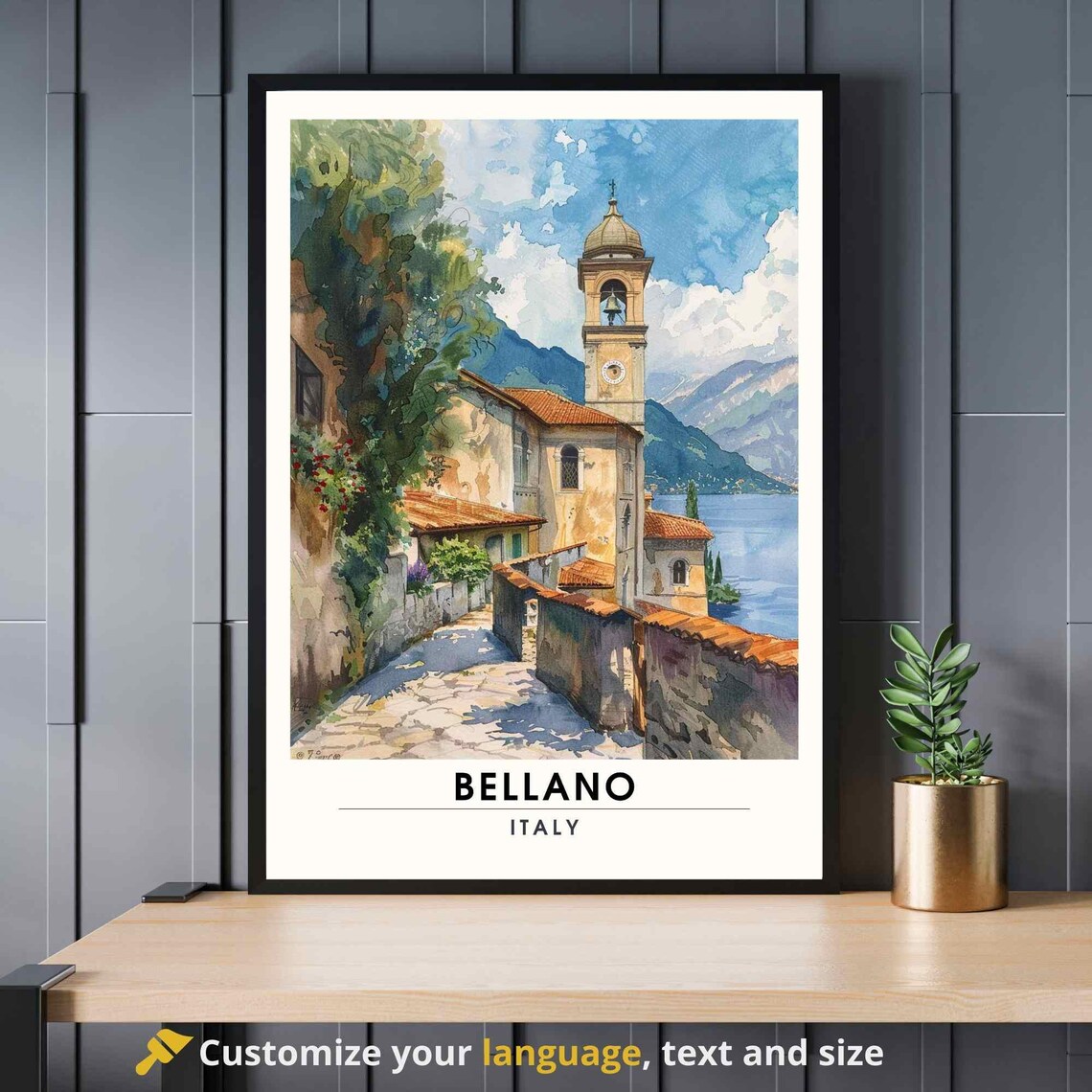 Bellano Italy Lake Como Old Church Tower Cobblestone Lane Poster