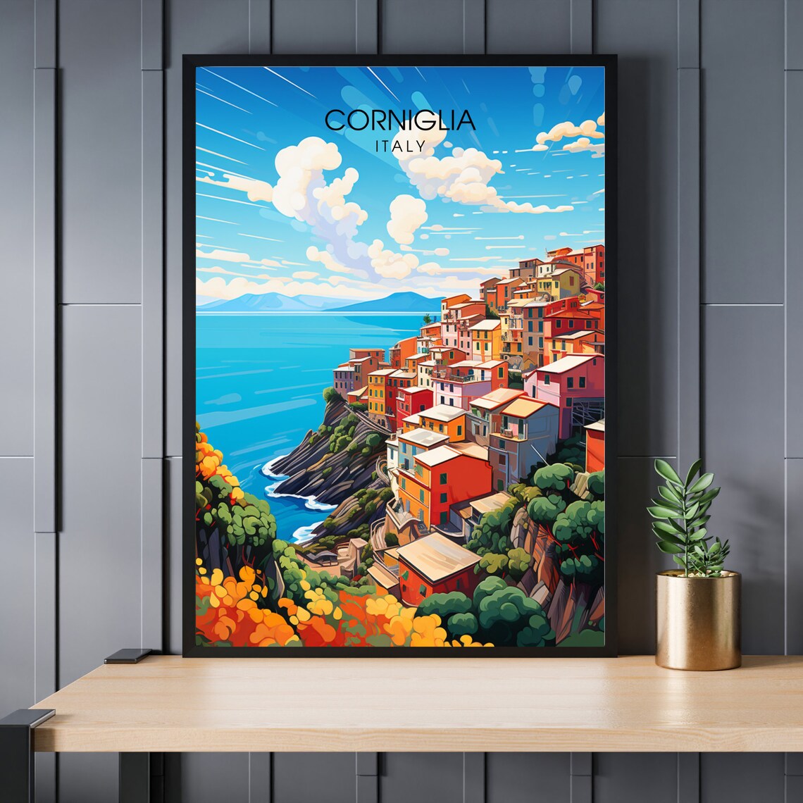 Corniglia Italy Cinque Terre Cliffside Village Colorful Travel Poster