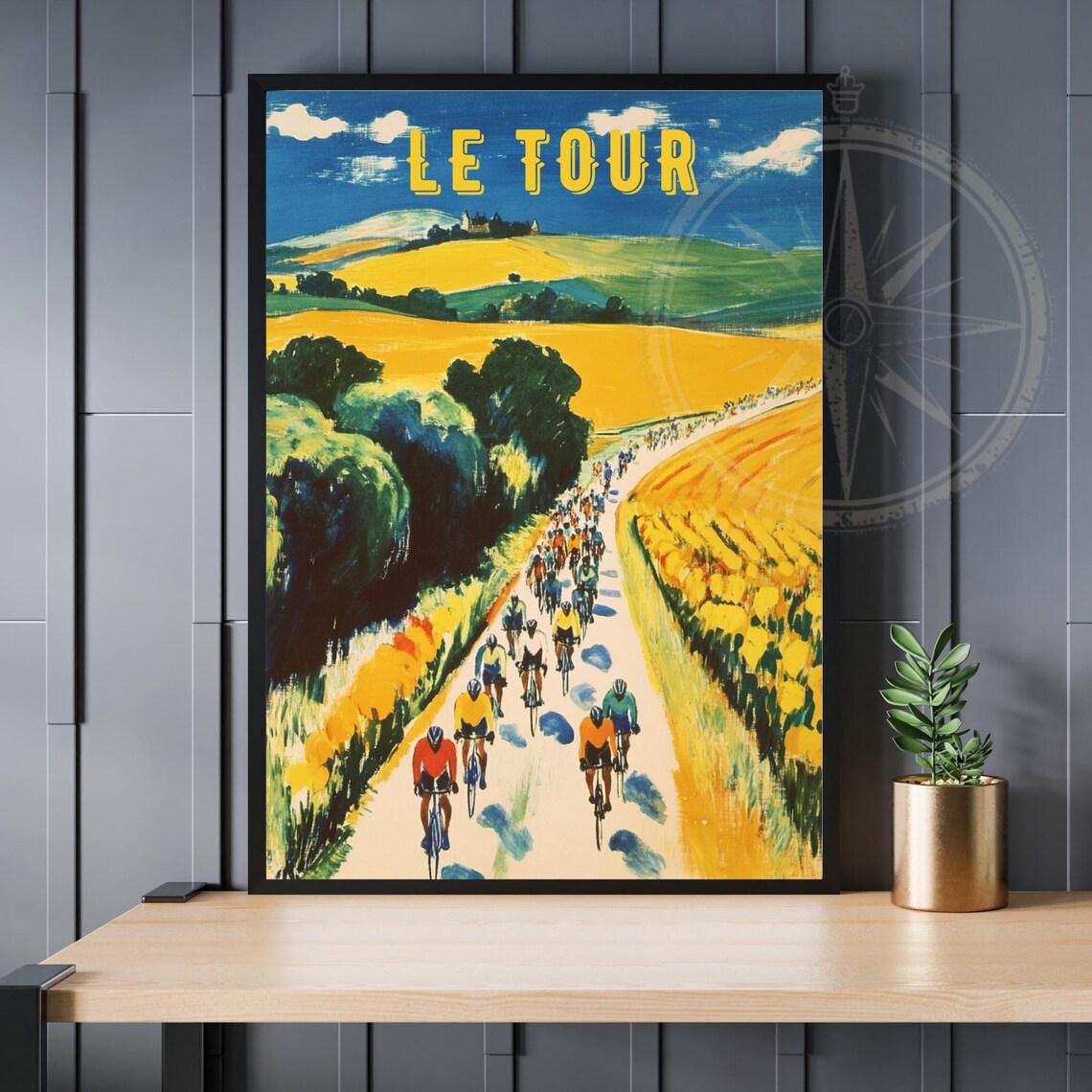 Le Tour de France Vintage Wheat Fields Chateau Retro Sports Poster