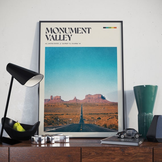 Monument Valley Retro Poster Design Usa Landscape Rustic Wall Art Home Decor Traveller Gift Vintage Travel Photography Print