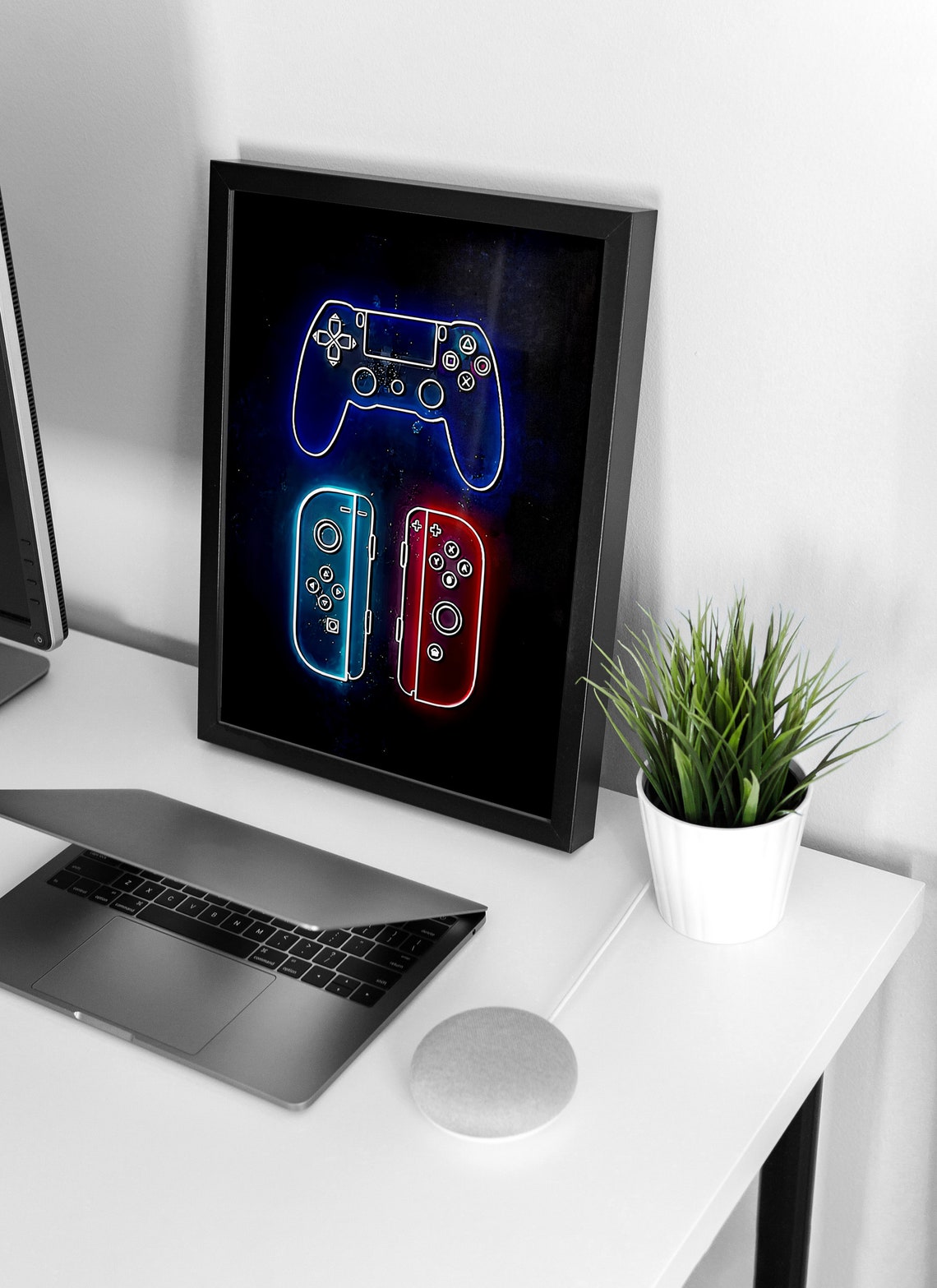 Neon Blue and Red Game Controllers Poster for Video Game Room Decor - Image 2