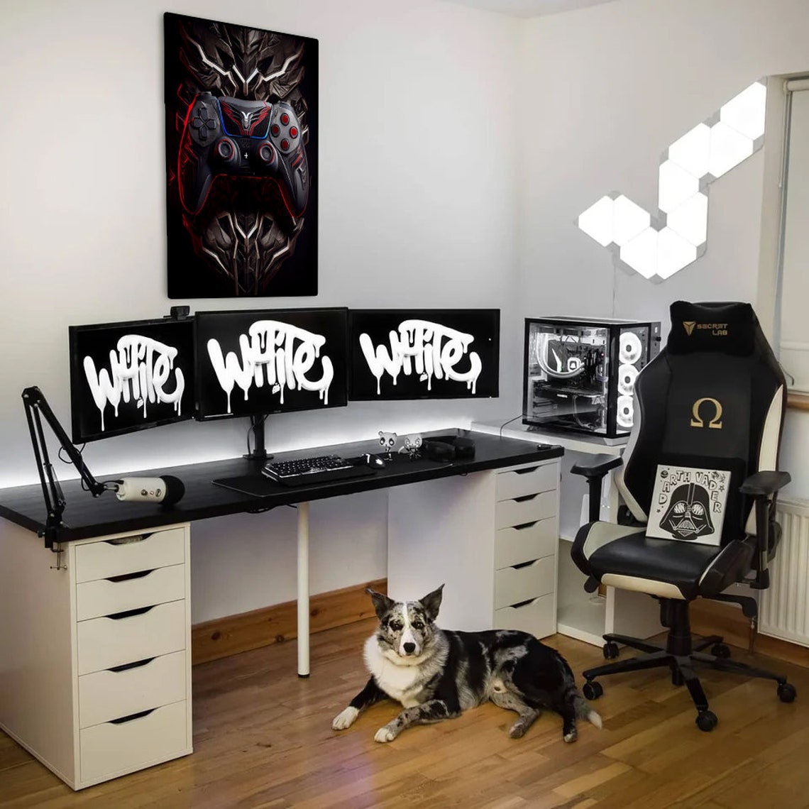 Black and Red Game Controller Dark Knight Armor Epic Gaming Poster - Image 2