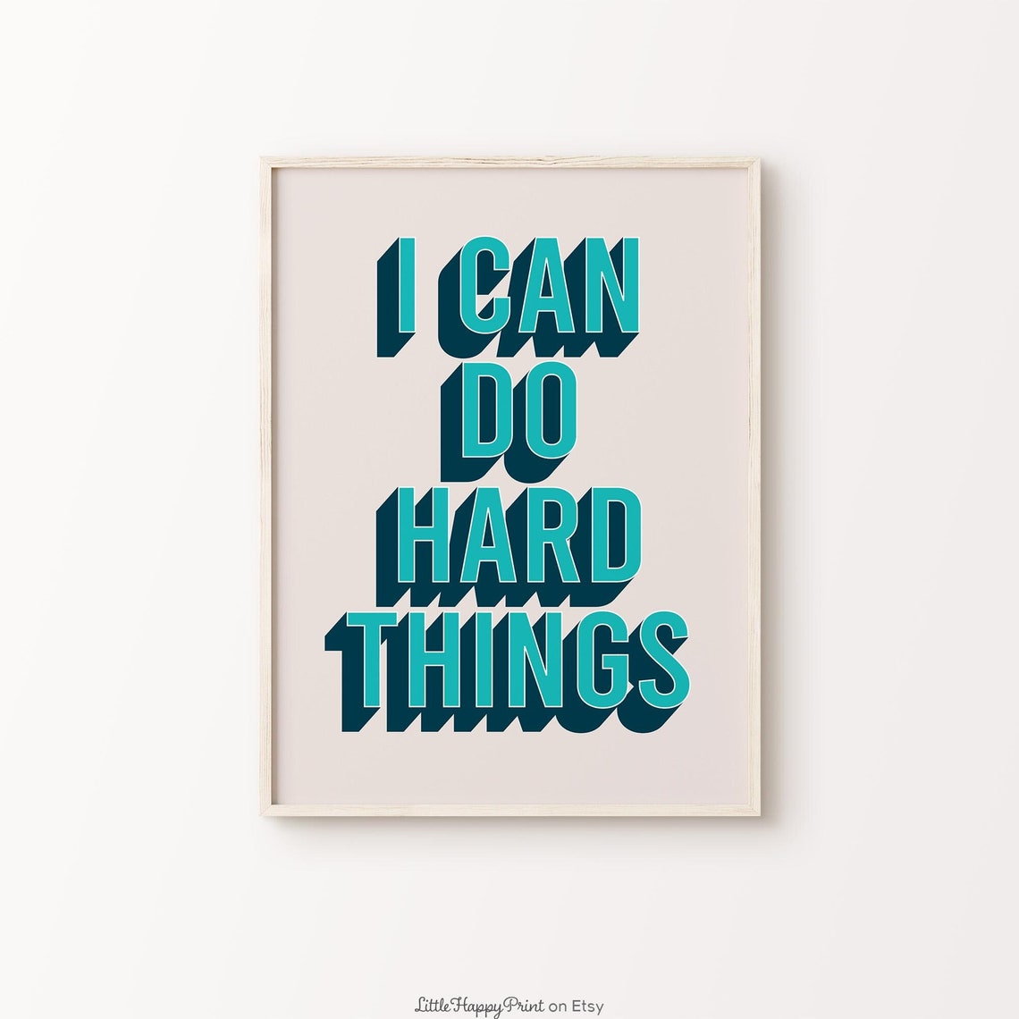 I Can Do Hard Things Teal Retro 3D Motivational Quote Poster
