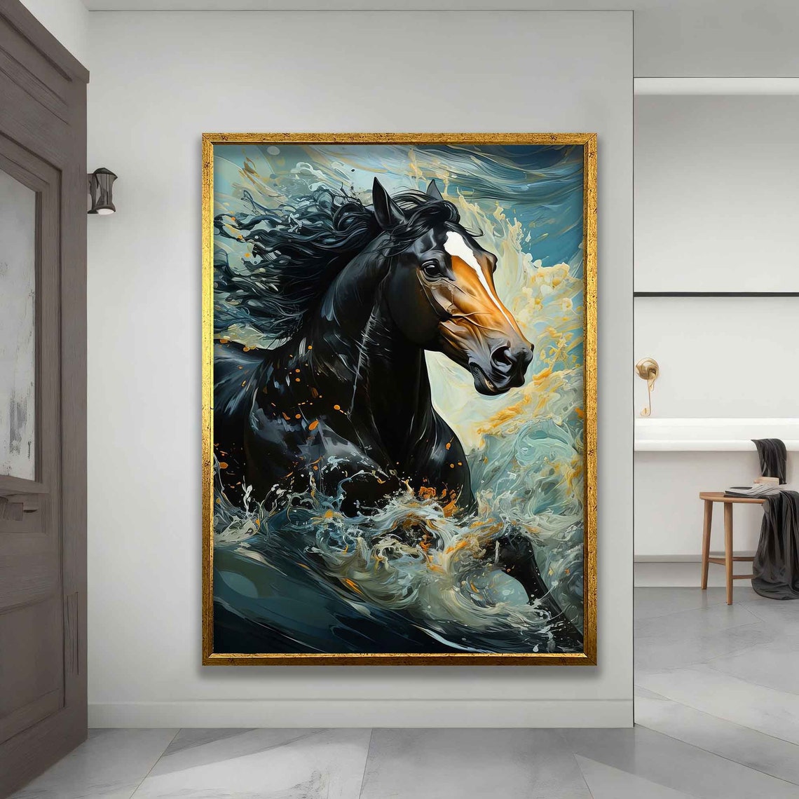 Horse Running In The Sea Horse Running In The Waves Horse Horse Poster Horse Lovers Wall Art Horse Office Gift - Image 3