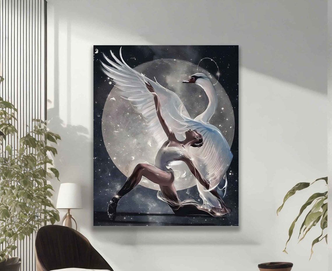 Ballerina Swan Dancer Under Full Moon Night Sky Ballet Art Poster - Image 2