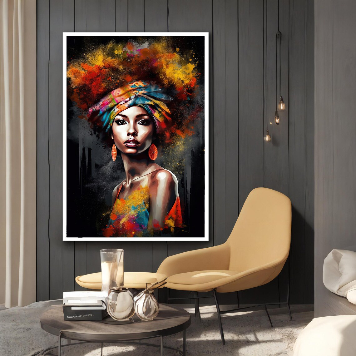 African Woman Colorful Headwrap Paint Splash Vibrant Portrait Poster - Image 2