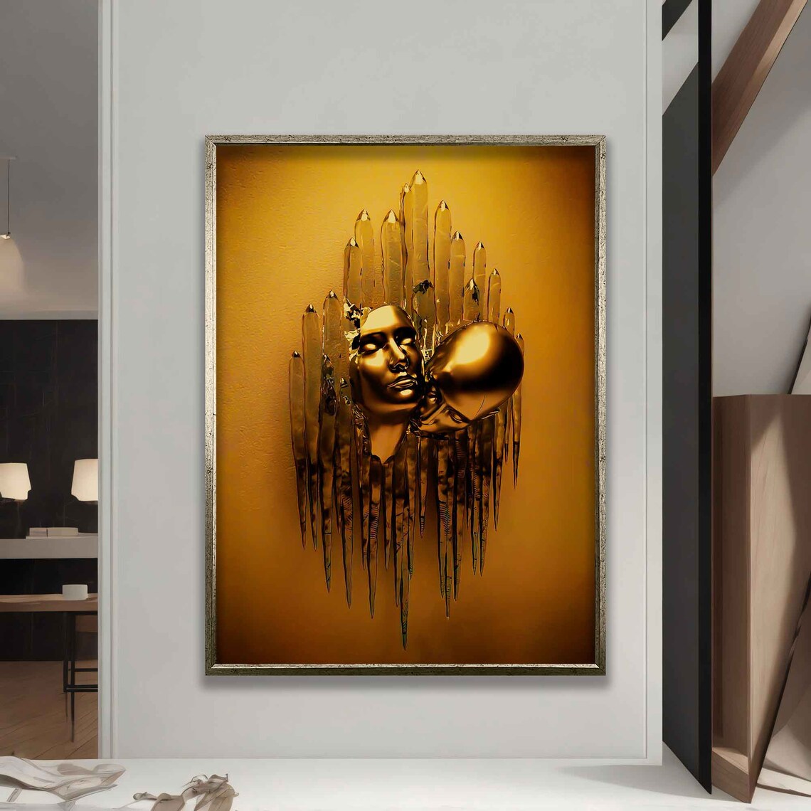 Bronze Kissing Heads Melting Gold Drips Warm Sculpture Love Art Poster - Image 5