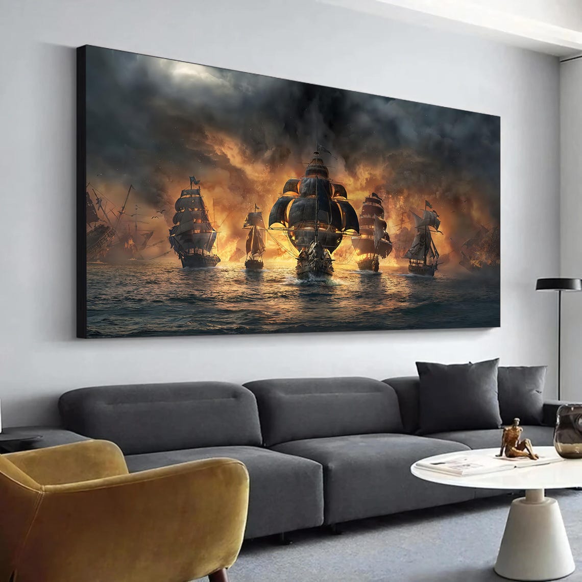 Pirate Tall Ships Fleet Stormy Sunset Ocean Battle Scene Poster