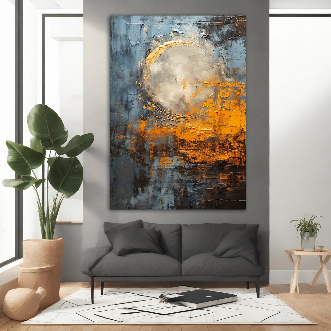 Orange Grey Abstract Art Print, Modern Colorful Decor - Image 3
