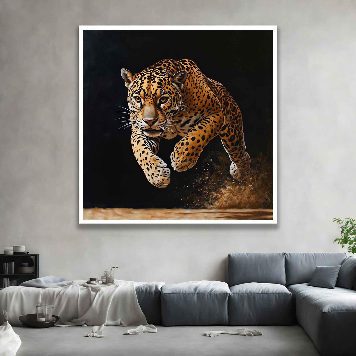 Leaping Leopard Portrait Painting Black Background Wild Animal Wall Poster - Image 4