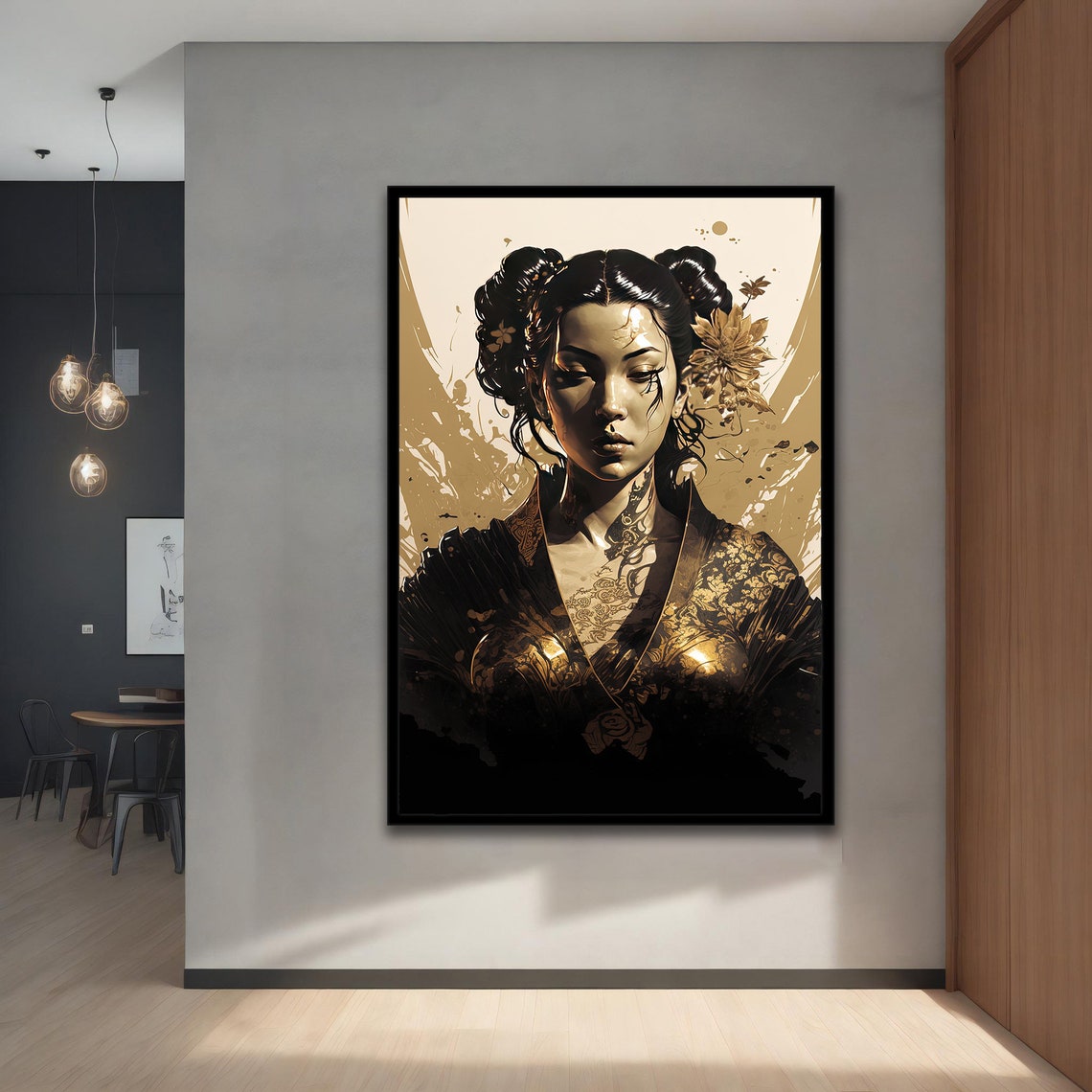 Geisha Painting Japanese Print Japanese Woman Poster Feng Shui Print Yin Yang Wall Art Manga Poster Samurai Poster Geisha Print