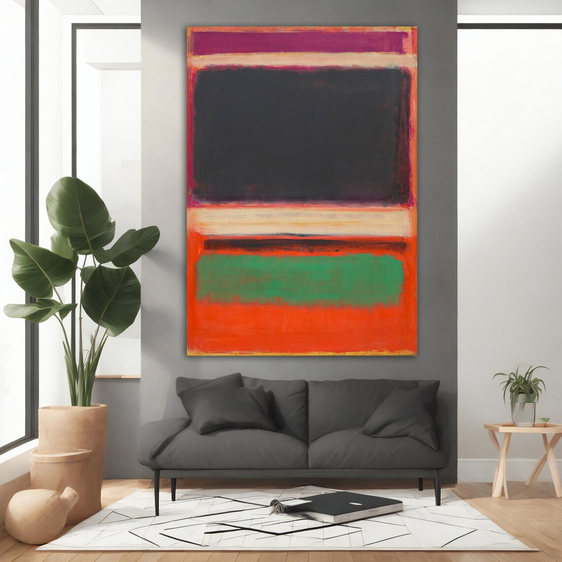 Magenta Black Cream Green Color Field Abstract Rothko Style Art Poster - Image 3